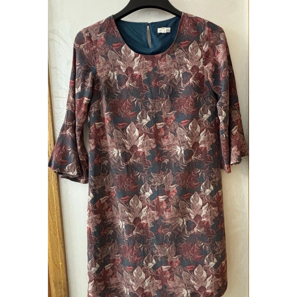 Garnet Hill Women 100%‎ Silk Shift Dress 00 Bell Sleeve Office Neutral EUC
